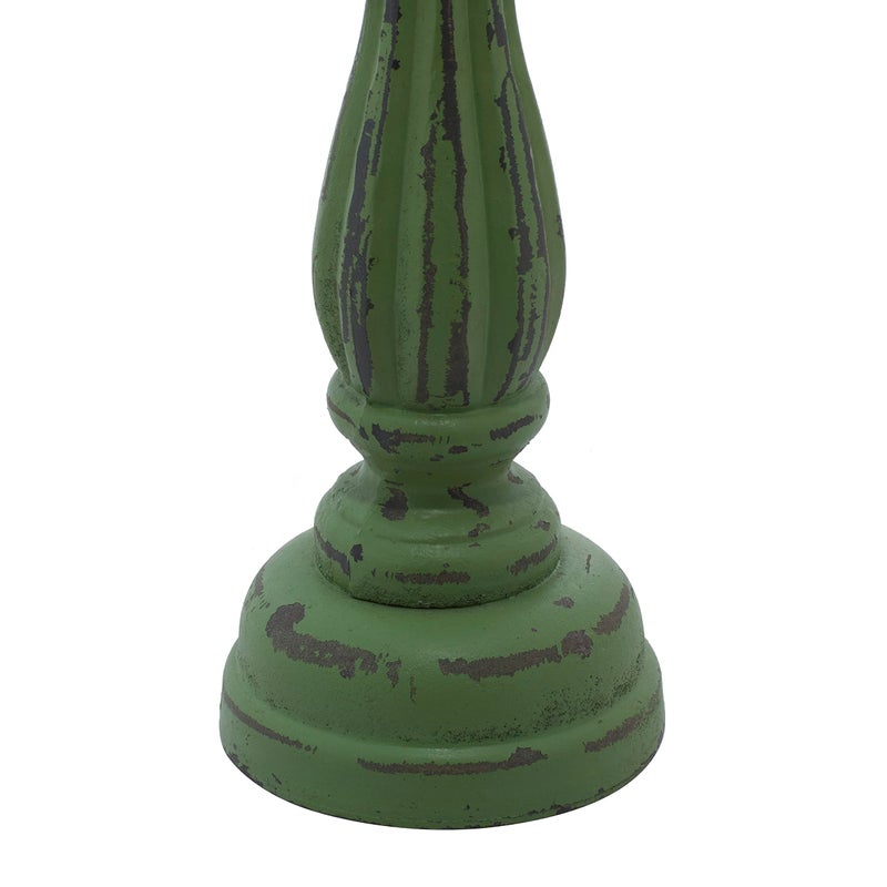 Deco 79 Wooden Decorative Candle Holder Distressed Turned Pillar Candle Stand, Set of 3 Candlestick Holder 15", 13", 11"H, Green - Image 4
